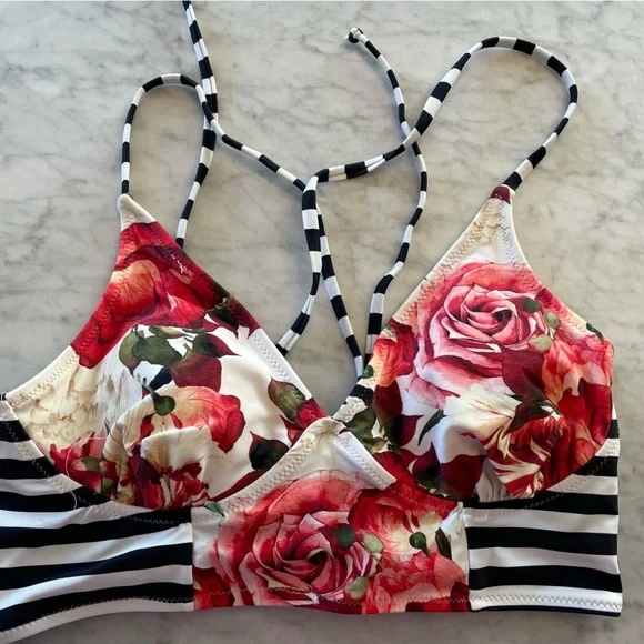 Cupshe Floral and Striped Bikini - Red and Black - Picture 6 of 8